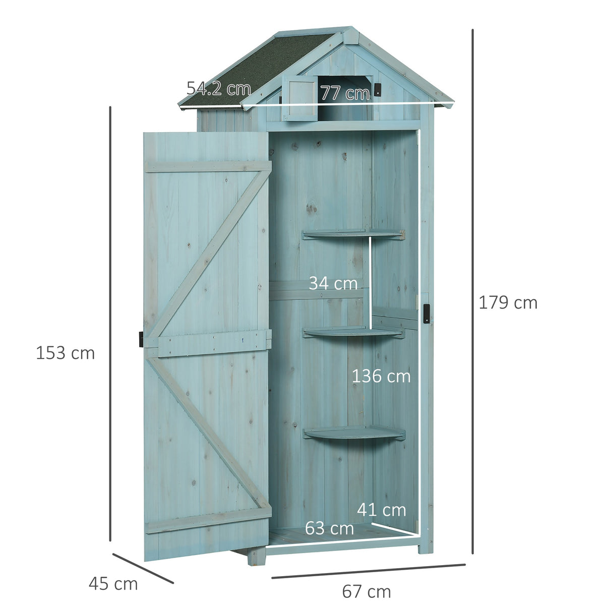 easycomfort easycomfort casetta da giardino porta attrezzi in legno con 3 ripiani 77x54 2x179cm blu