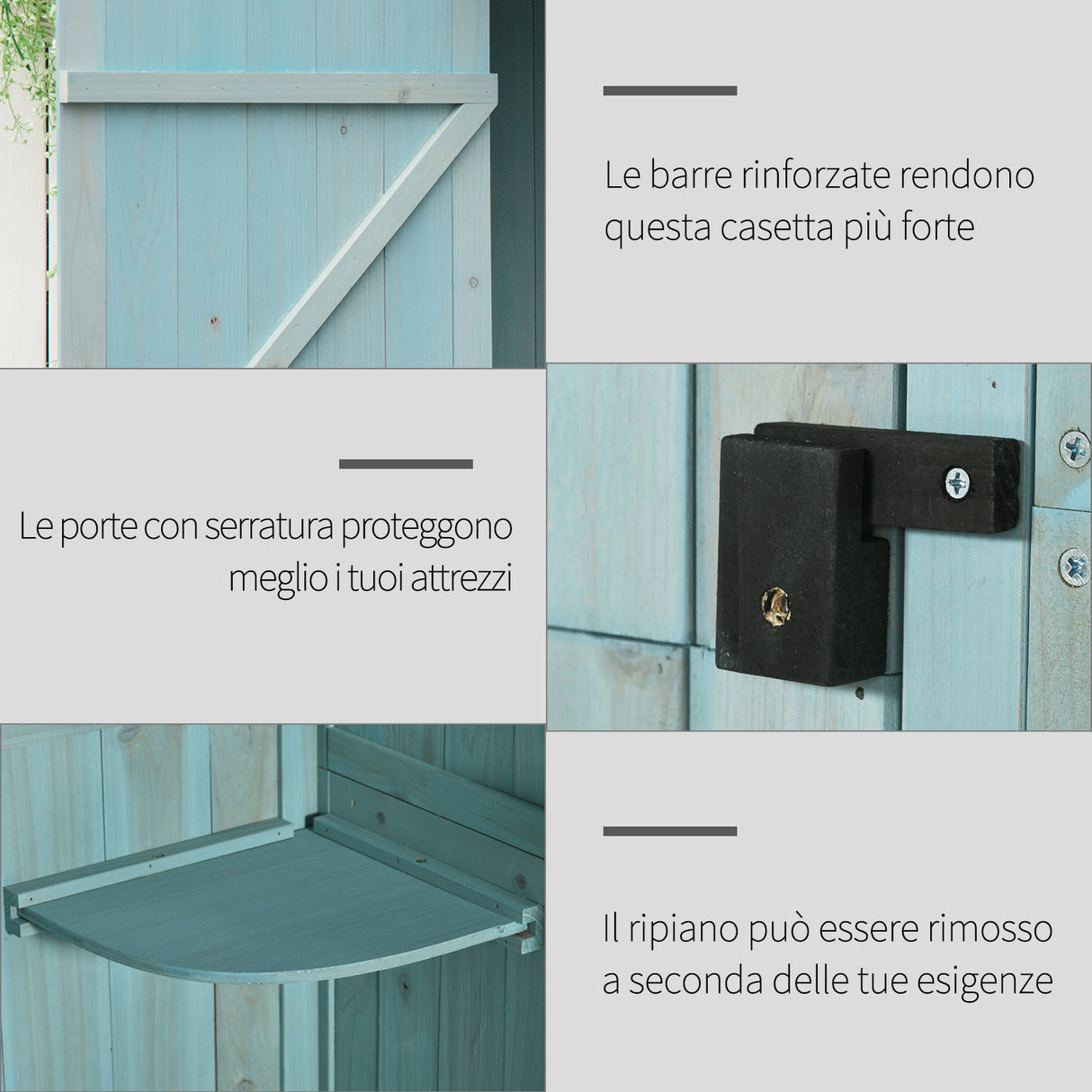 easycomfort easycomfort casetta da giardino porta attrezzi in legno con 3 ripiani 77x54 2x179cm blu