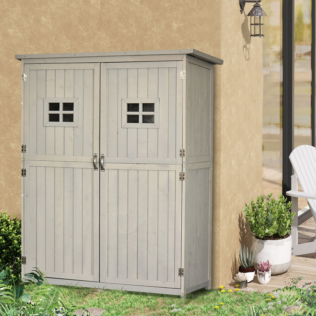 easycomfort easycomfort casetta da giardino legno con porta doppia mensole e finestre 127 5x50x164cm