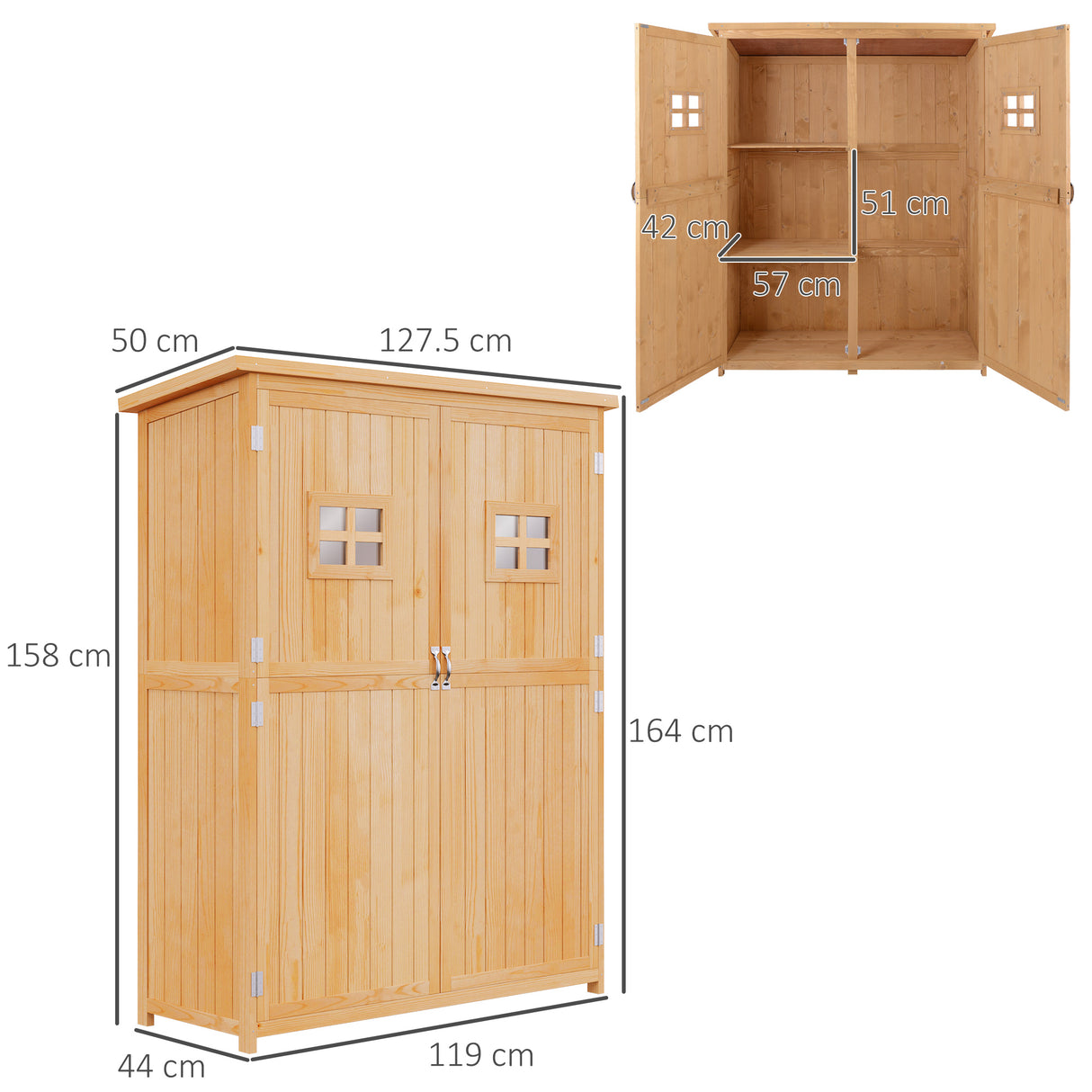 easycomfort easycomfort casetta da giardino legno con porta doppia mensole e finestre 127 5x50x164cm