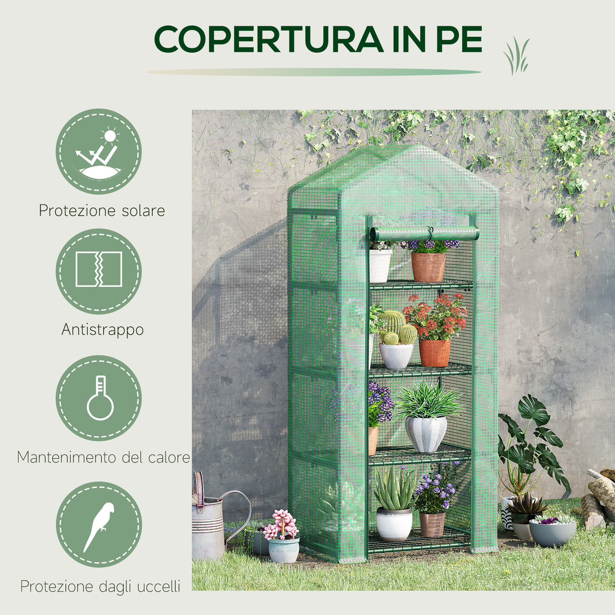 easycomfort easycomfort serra per piante verticale con scaffale a 4 ripiani in acciaio e pe verde scuro 70x50x160cm