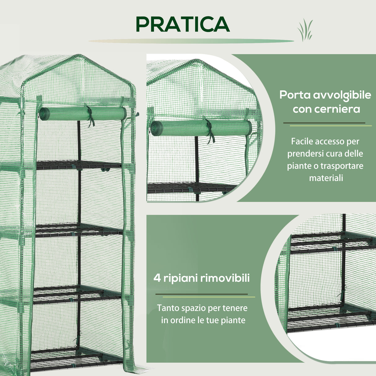 easycomfort easycomfort serra per piante verticale con scaffale a 4 ripiani in acciaio e pe verde scuro 70x50x160cm