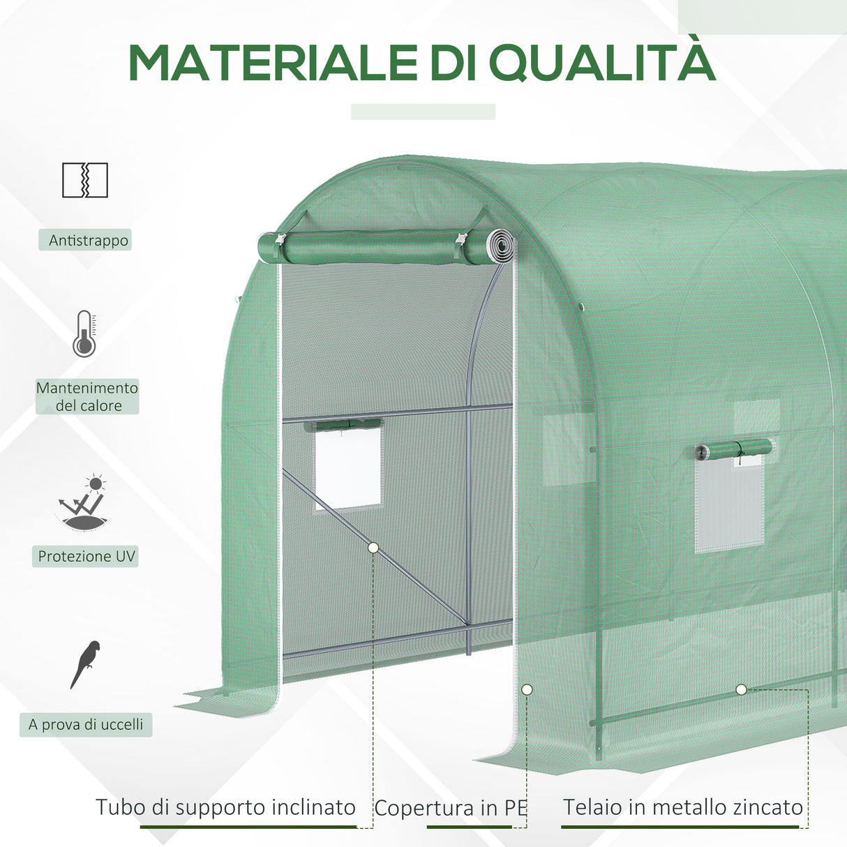 easycomfort easycomfort serra a tunnel da giardino struttura in acciaio con 8 finestre verde 500x200x210cm ean 8054111848220