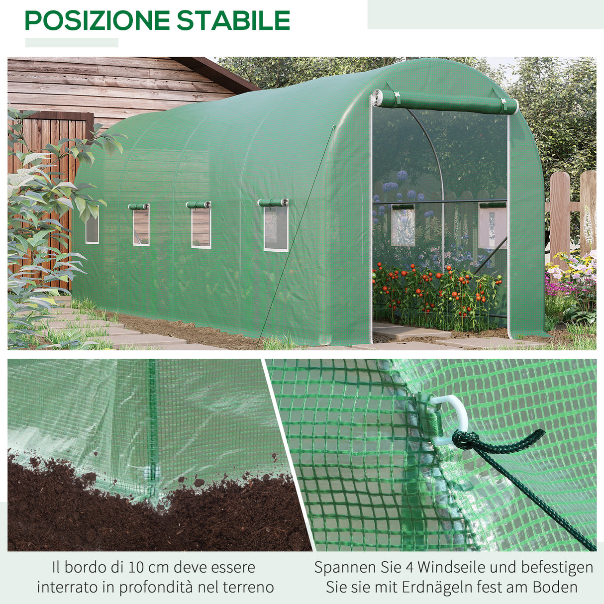 easycomfort easycomfort serra a tunnel da giardino struttura in acciaio con 8 finestre verde 500x200x210cm ean 8054111848220