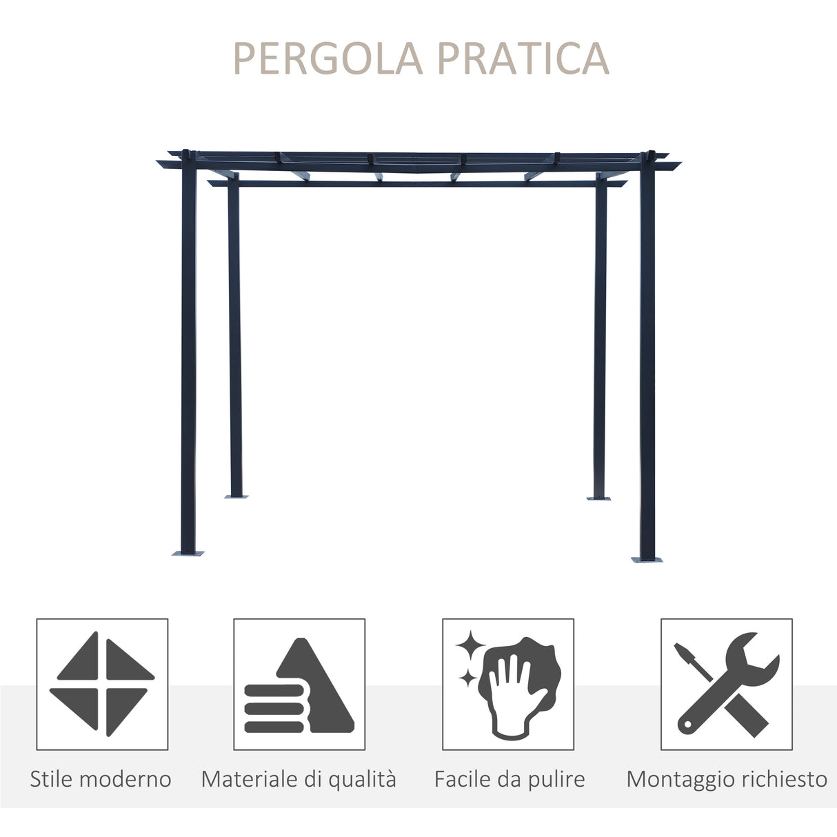 easycomfort easycomfort pergolato da giardino struttura in metallo nero 300 x 300 x 230 cm