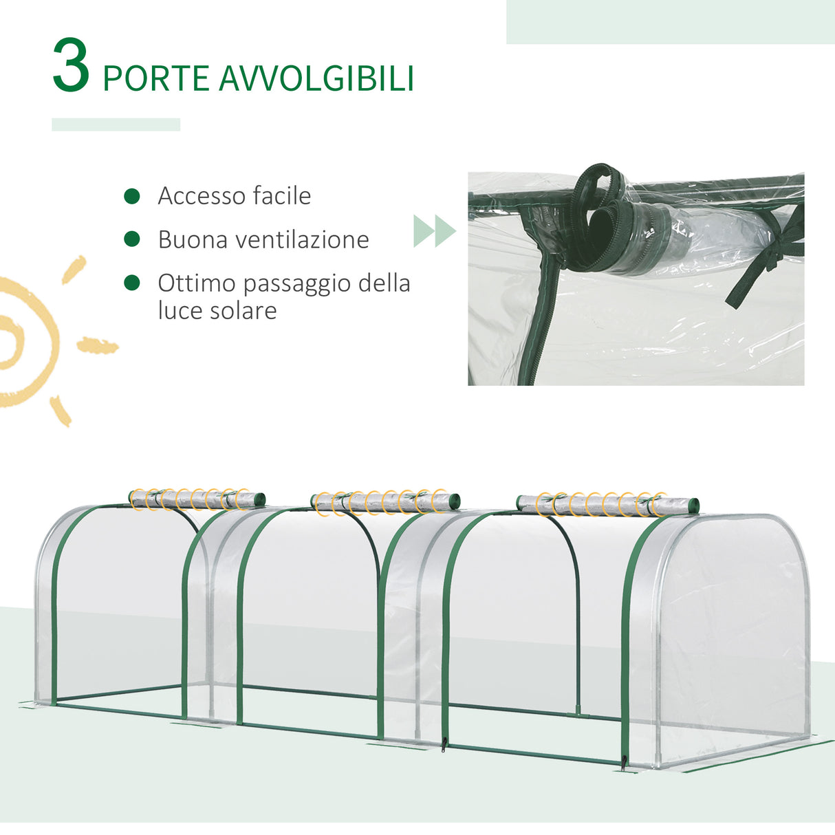 easycomfort easycomfort serra a tunnel in pvc trasparente e acciaio con porte a cerniera 295x100x80 cm