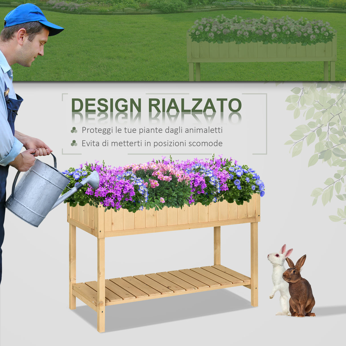 easycomfort easycomfort orto pensile urbano con 8 griglie e ripiano inferiore per piante da giardino 120x60x81cm legno ean 8054144136189