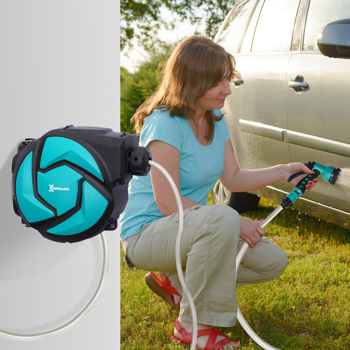 easycomfort easycomfort avvolgitubo da giardino automatico fissaggio a parete orientabile con tubo da 10m 295 x 165 x 33 ean 8054111843386