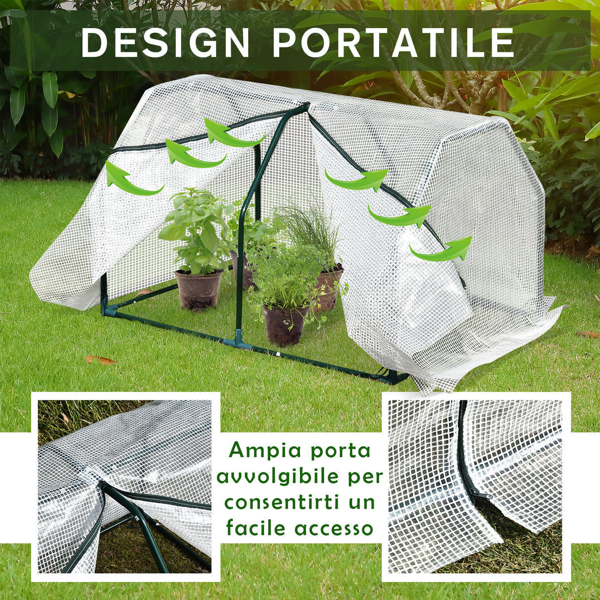 easycomfort easycomfort mini serra da giardino e balcone in plastica pe e acciaio con chiusura a zip 99x71x60 cm