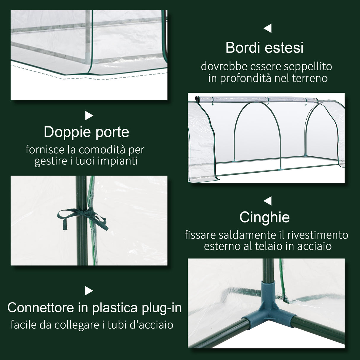 easycomfort easycomfort oustunny serra da giardino con porte anteriori a cerniera in acciaio e pvc 250x100x80 cm