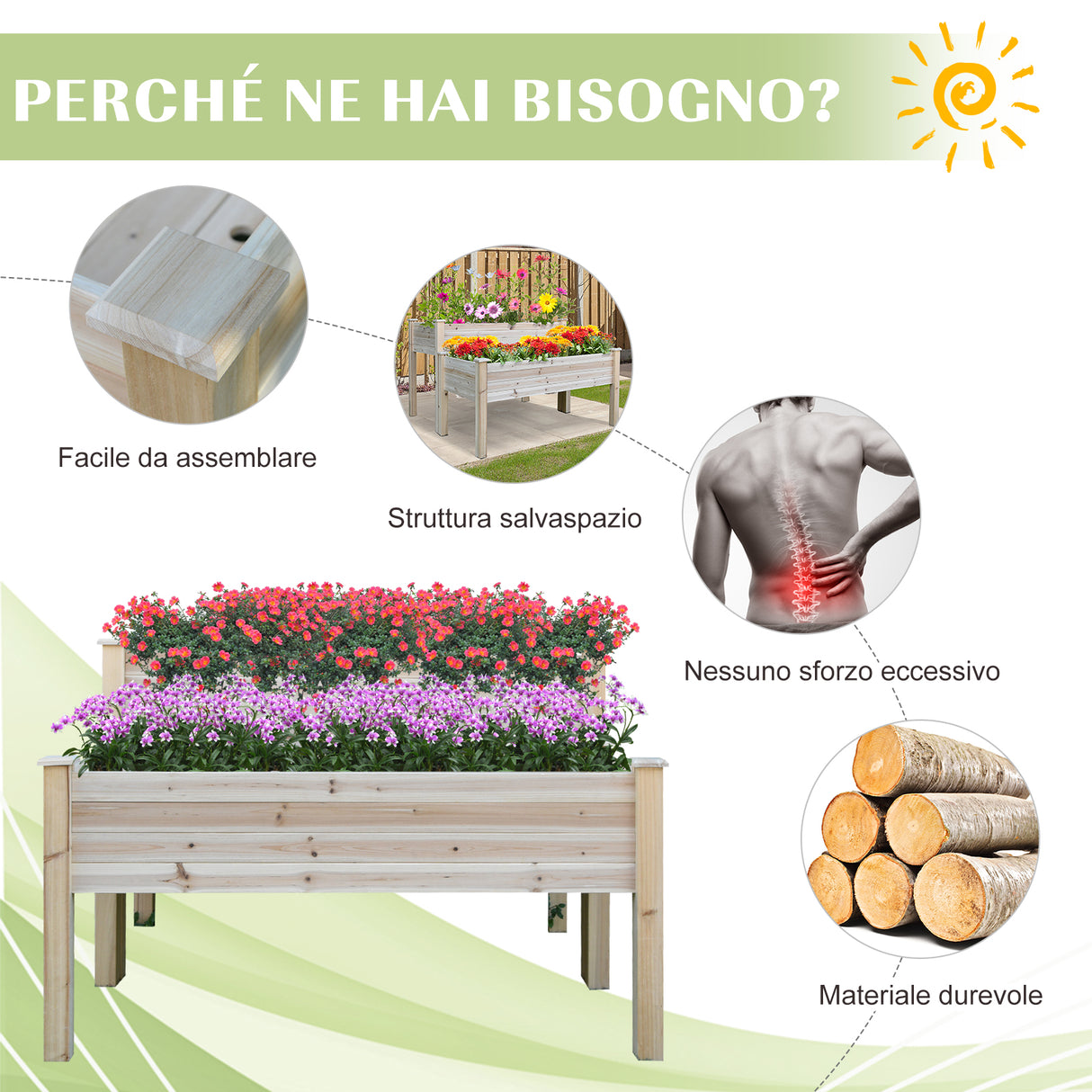 easycomfort easycomfort fioriera da esterno a 2 livelli in legno di abete con foro di drenaggio 115x114x76 cm