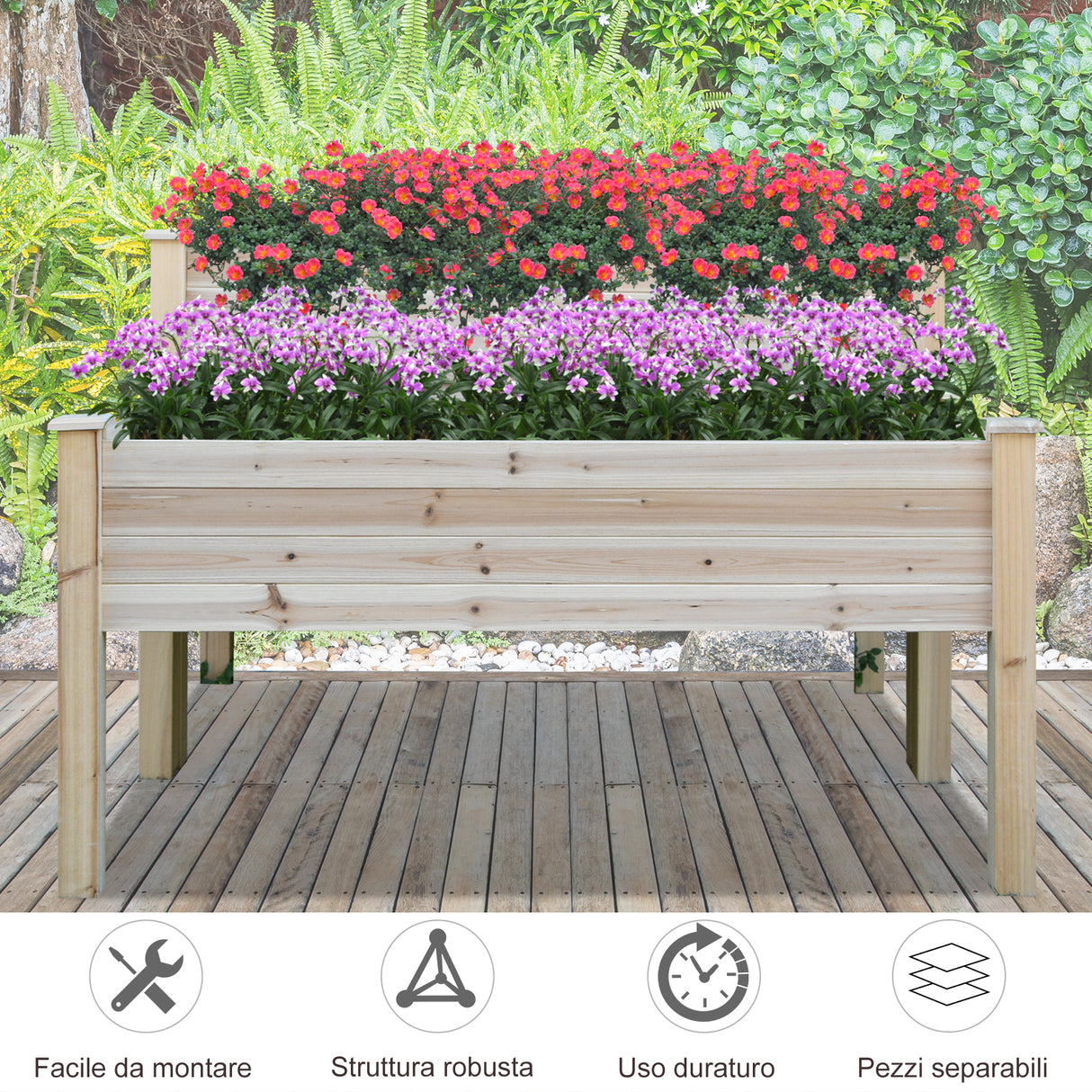 easycomfort easycomfort fioriera da esterno a 2 livelli in legno di abete con foro di drenaggio 115x114x76 cm