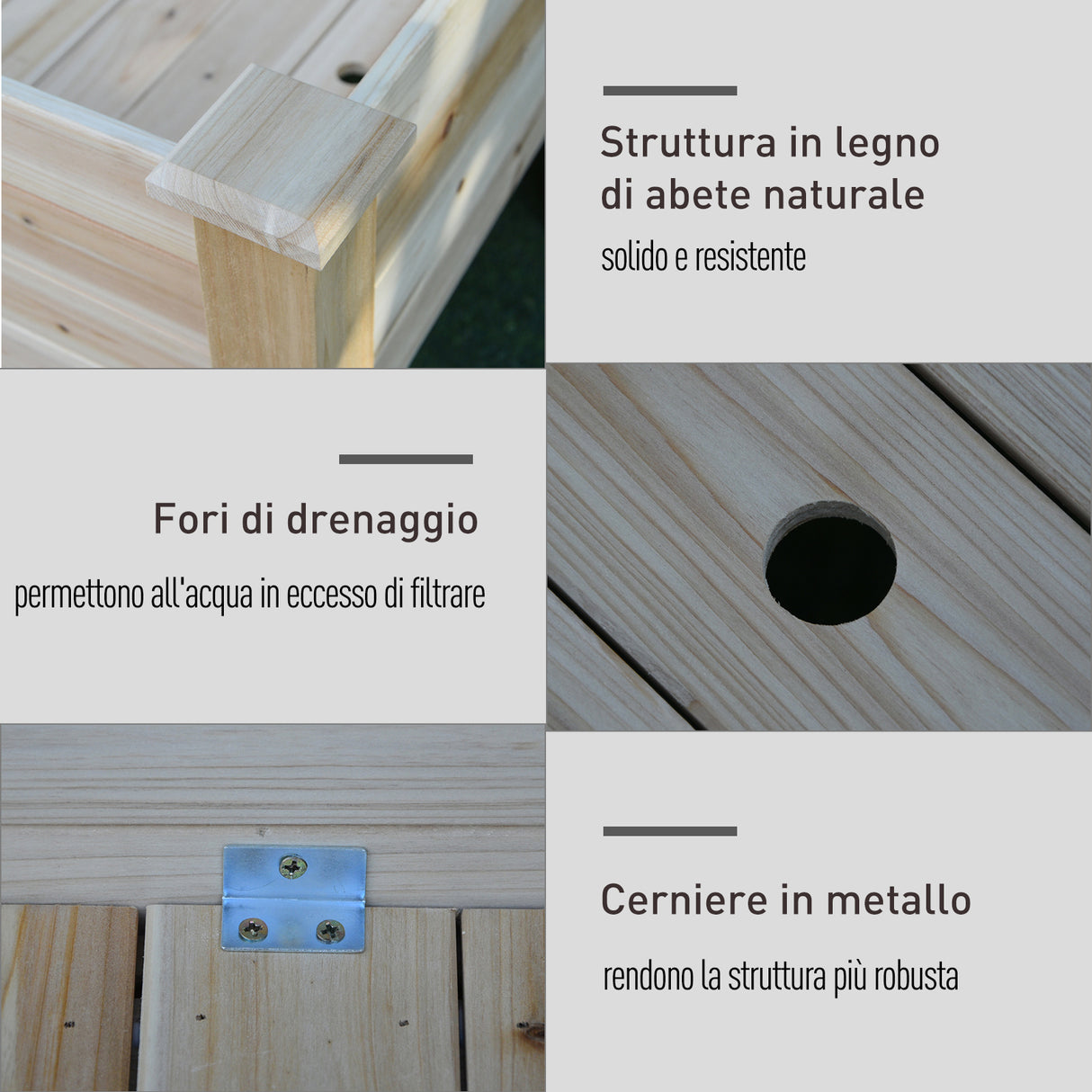 easycomfort easycomfort fioriera da esterno a 2 livelli in legno di abete con foro di drenaggio 115x114x76 cm