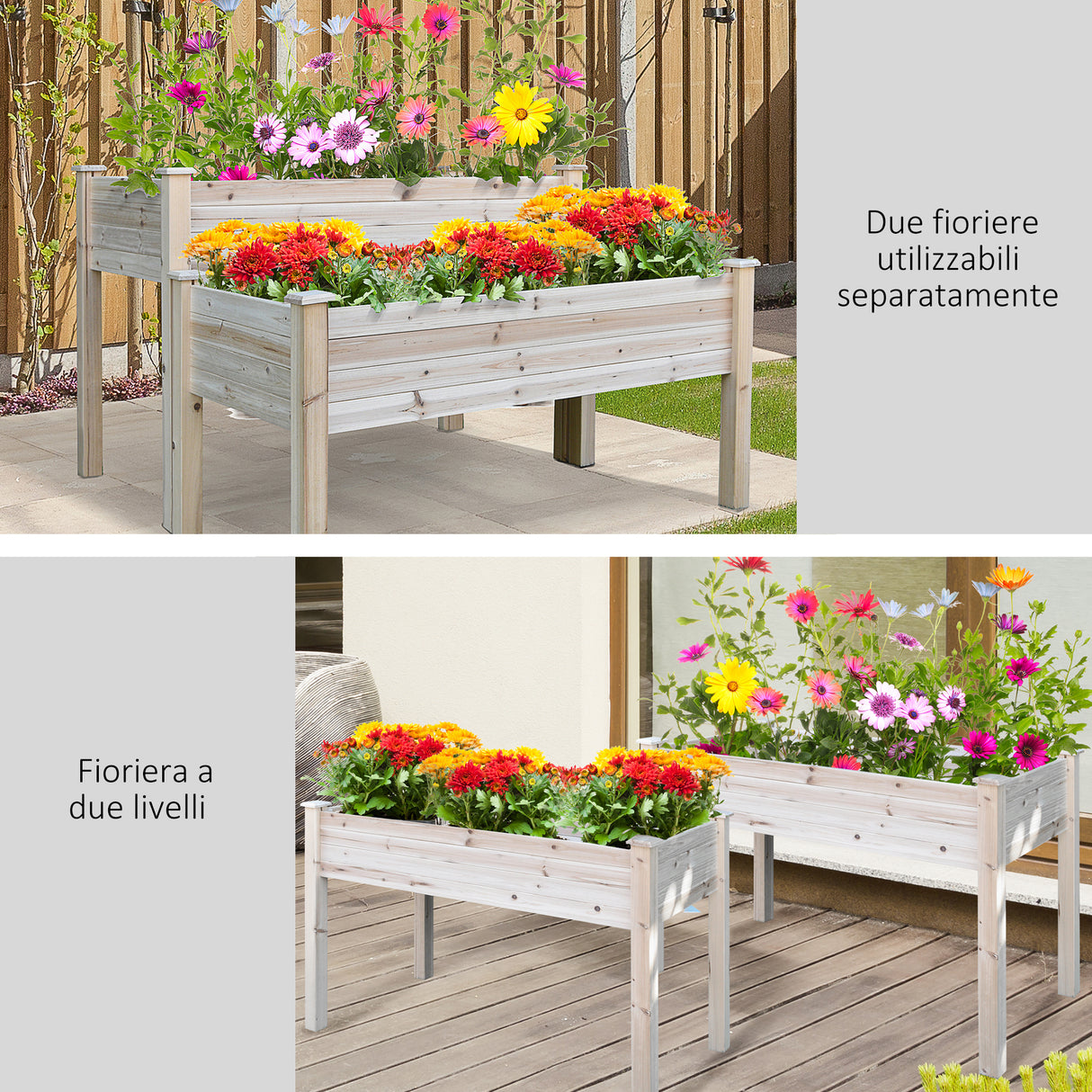 easycomfort easycomfort fioriera da esterno a 2 livelli in legno di abete con foro di drenaggio 115x114x76 cm