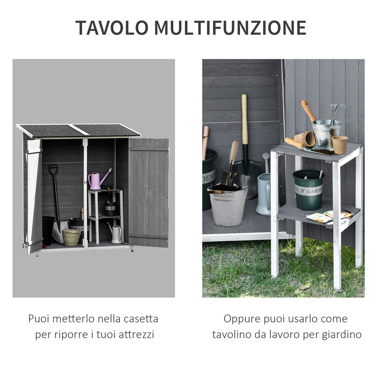 easycomfort easycomfort casetta da giardino porta utensili in legno doppia porta con blocco e tavolo rimovibile 139x75x160cm grigio