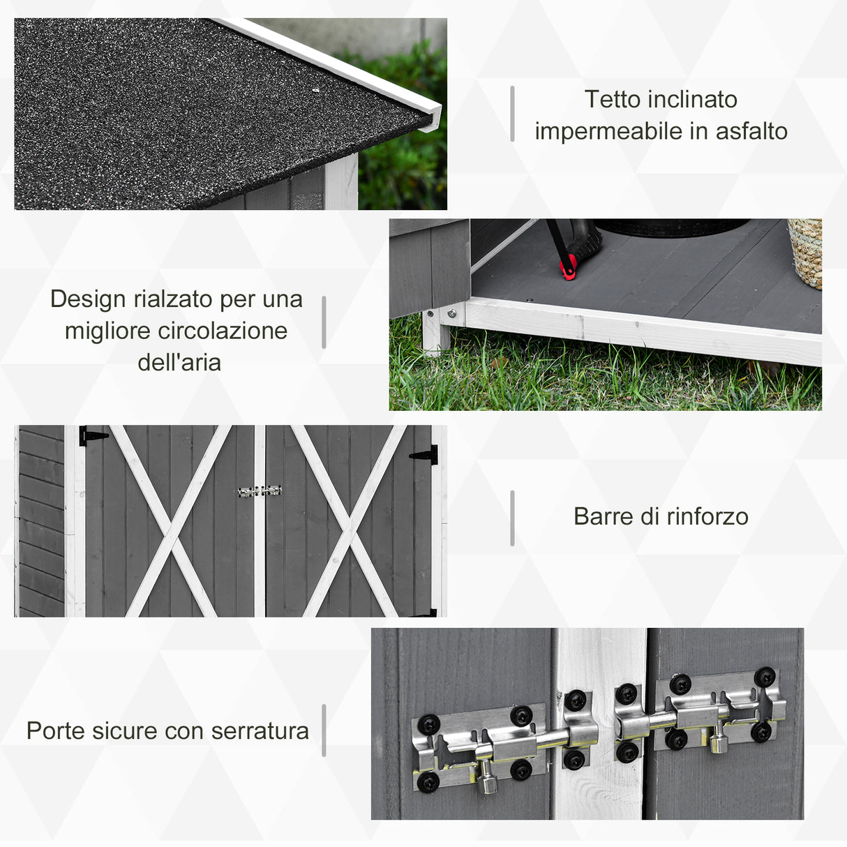 easycomfort easycomfort casetta da giardino porta utensili in legno doppia porta con blocco e tavolo rimovibile 139x75x160cm grigio