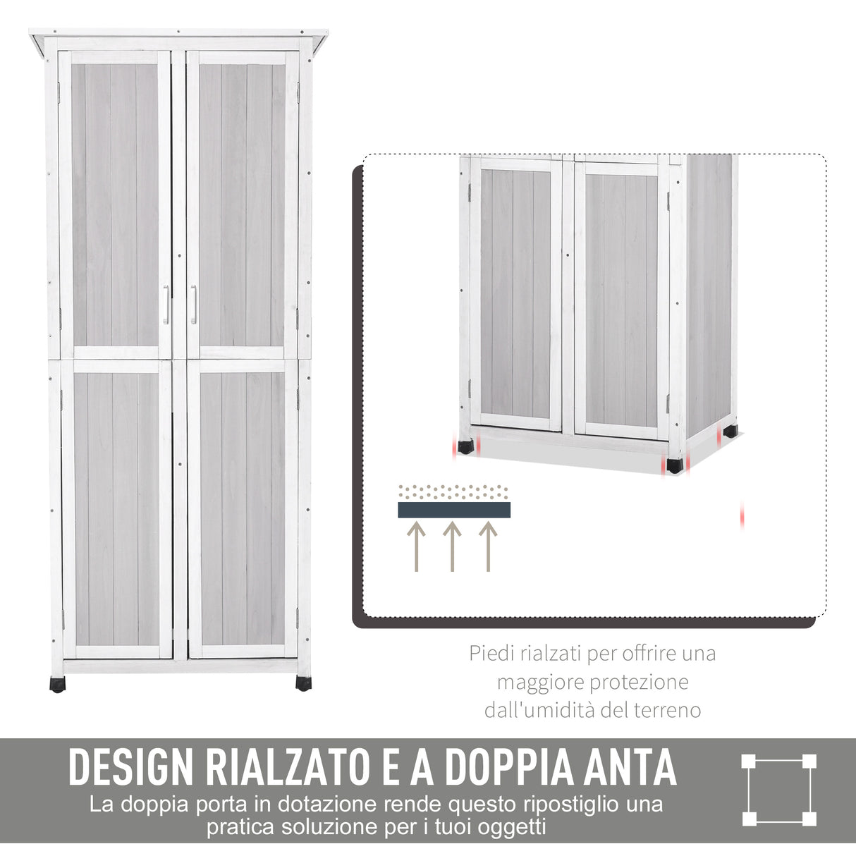 easycomfort easycomfort casetta porta attrezzi in legno di abete a 3 livelli con tetto in bitume 77x58x175 cm grigio