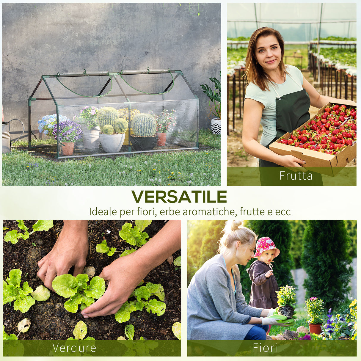 easycomfort easycomfort mini serra da giardino con 2 finestre avvolgibili e copertura pvc anti uv 119x60x60cm trasparente