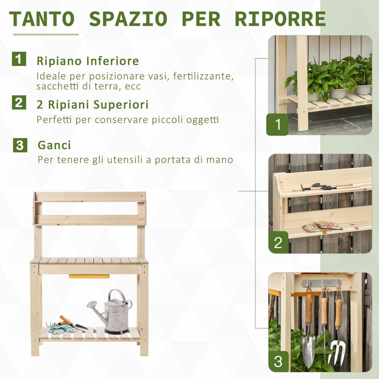 easycomfort easycomfort banco da lavoro per giardinaggio in legno naturale con vaschetta integrata mensole e ganci 100x40x140cm