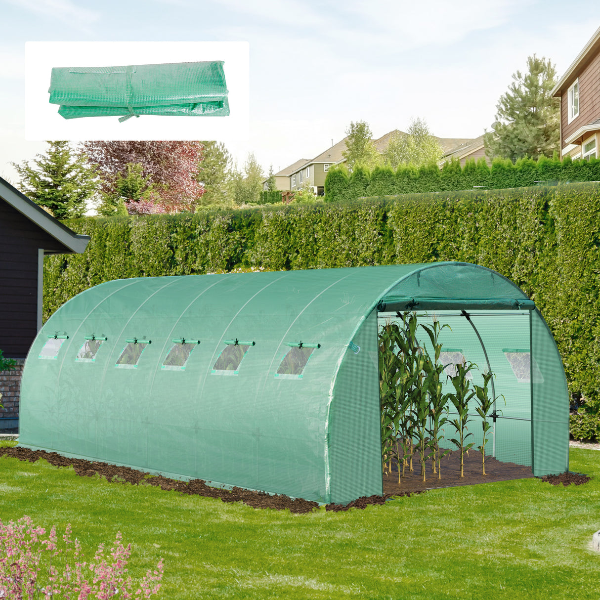 easycomfort easycomfort telo per serra in pe con 12 finestre porta avvolgibile e bordi interrati 6x3x2 m verde