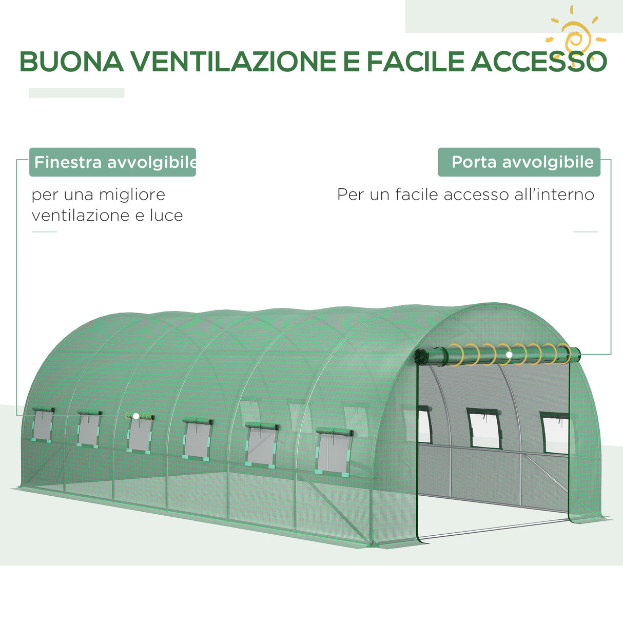 easycomfort easycomfort telo per serra in pe con 12 finestre porta avvolgibile e bordi interrati 6x3x2 m verde