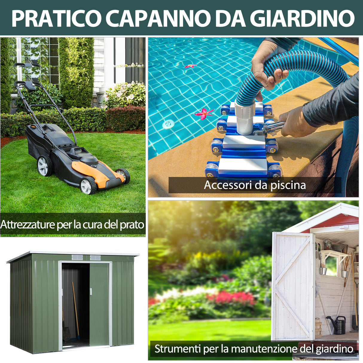 easycomfort easycomfort casetta da giardino in acciaio con doppia porta scorrevole e prese daria 213x130x173 cm verde