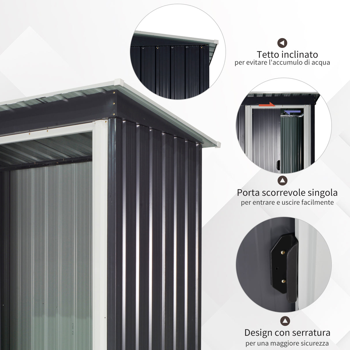 easycomfort easycomfort casetta da giardino porta utensili in lamiera di acciaio capanno da giardino in acciaio con porte scorrevoli 163x89x182cm nero ean 8054144133409