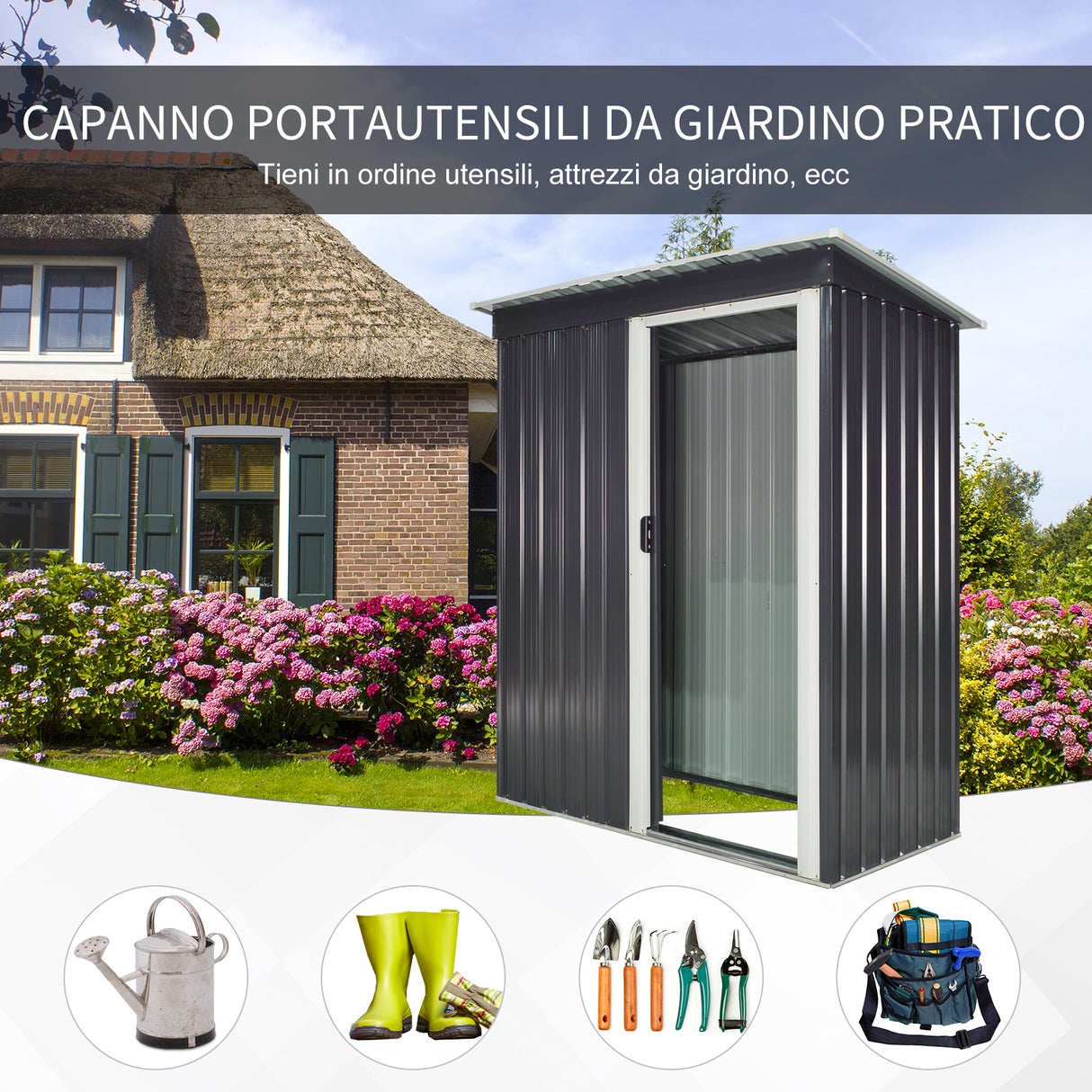 easycomfort easycomfort casetta da giardino porta utensili in lamiera di acciaio capanno da giardino in acciaio con porte scorrevoli 163x89x182cm nero ean 8054144133409