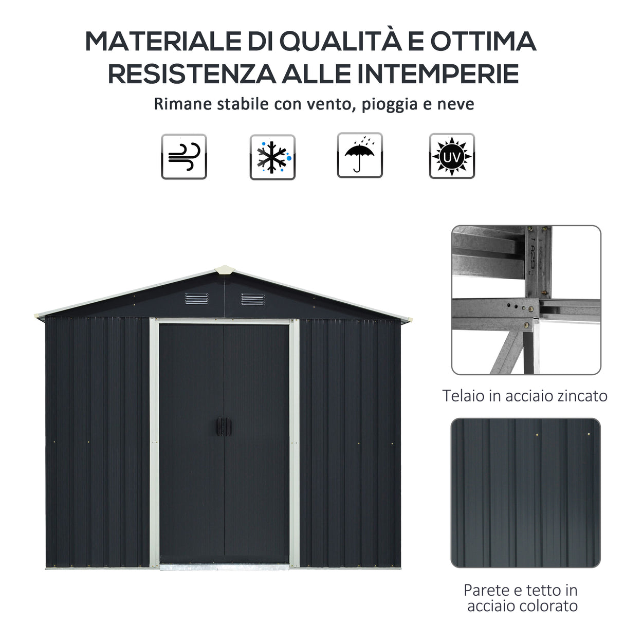 easycomfort easycomfort casetta da giardino porta utensili in lamiera di acciaio capanno da giardino in acciaio con porte scorrevoli 236x174x190cm grigio
