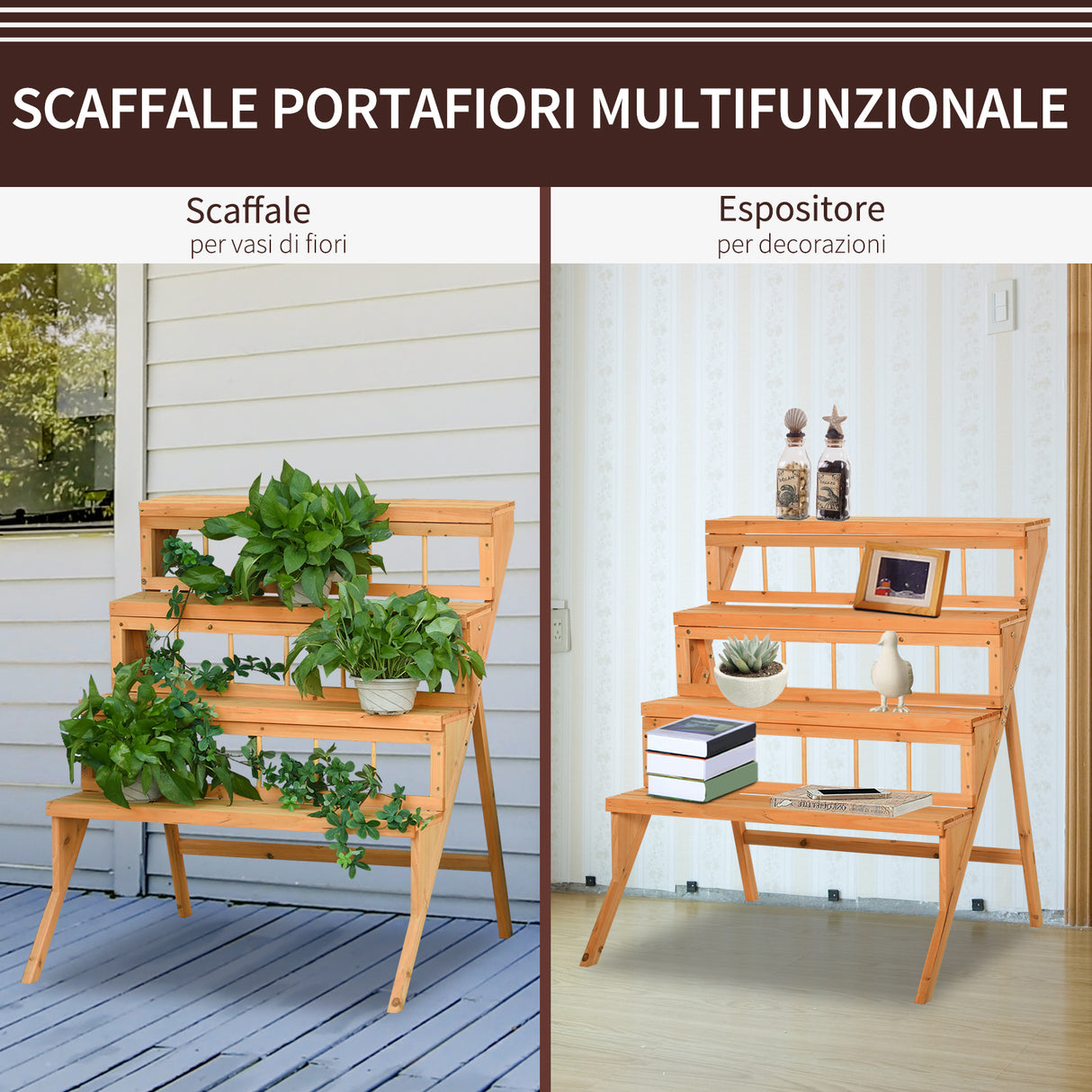 easycomfort easycomfort scaletta portavasi in legno con 4 mensole portapiante giardino e casa ean 8054144136103