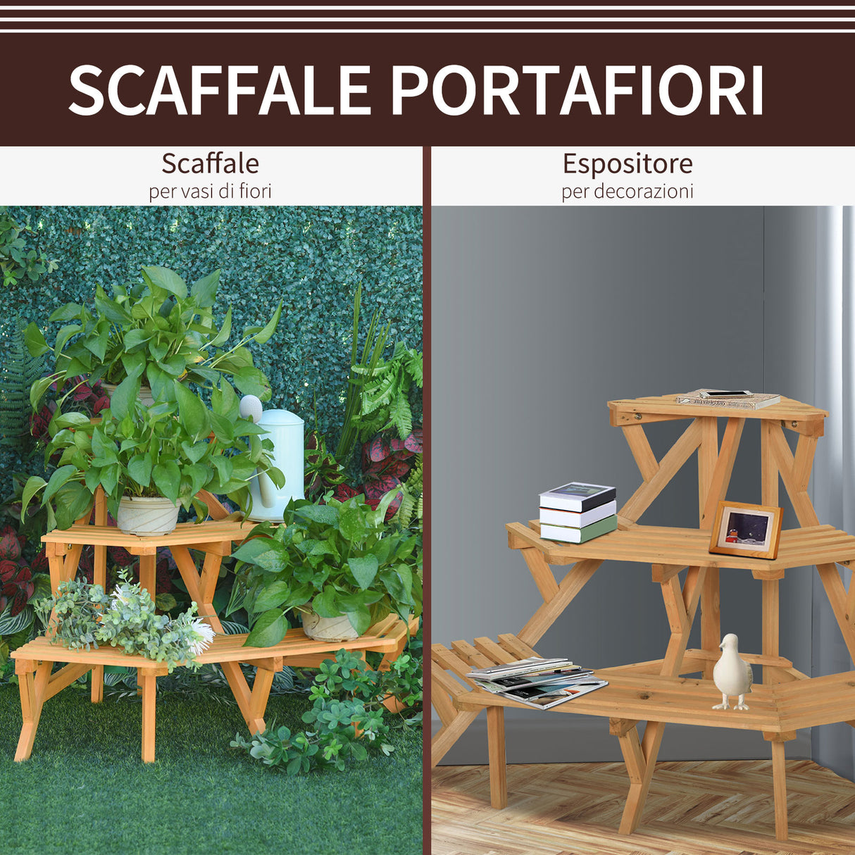 easycomfort easycomfort scaletta portavasi in legno angolare 3 mensole per giardino e casa ean 8054111845182