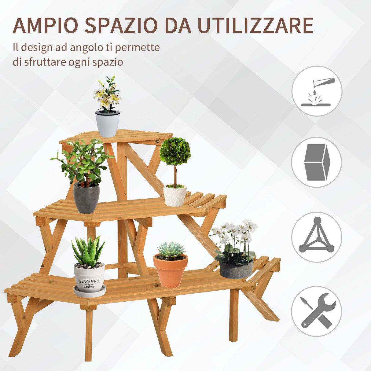 easycomfort easycomfort scaletta portavasi in legno angolare 3 mensole per giardino e casa ean 8054111845182