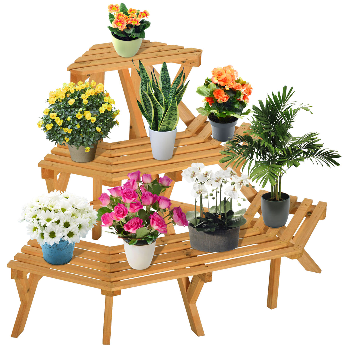 easycomfort easycomfort scaletta portavasi in legno angolare 3 mensole per giardino e casa ean 8054111845182