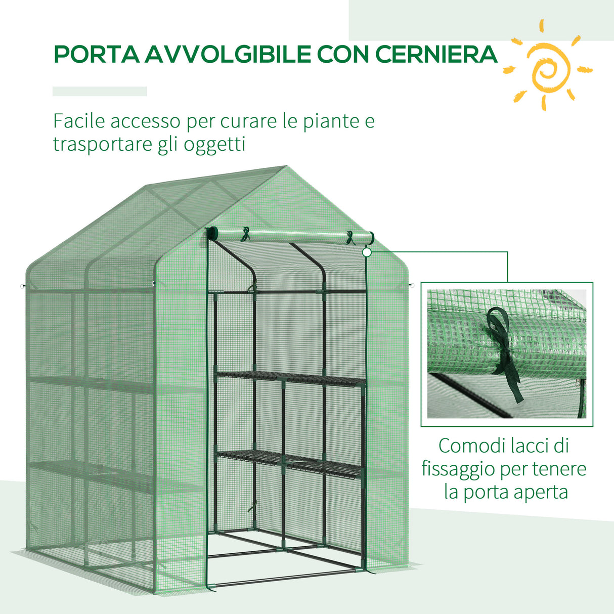 easycomfort easycomfort serra da giardino con scaffali copertura in pe e porta avvolgibile 143x138x190 cm verde