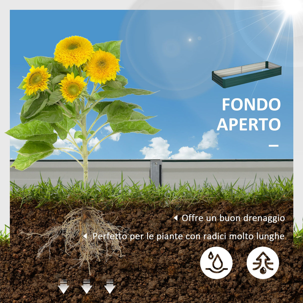 easycomfort easycomfort letto per orto rialzato in metallo da esterno portapiante per fiori ed erbe 241x905x30cm