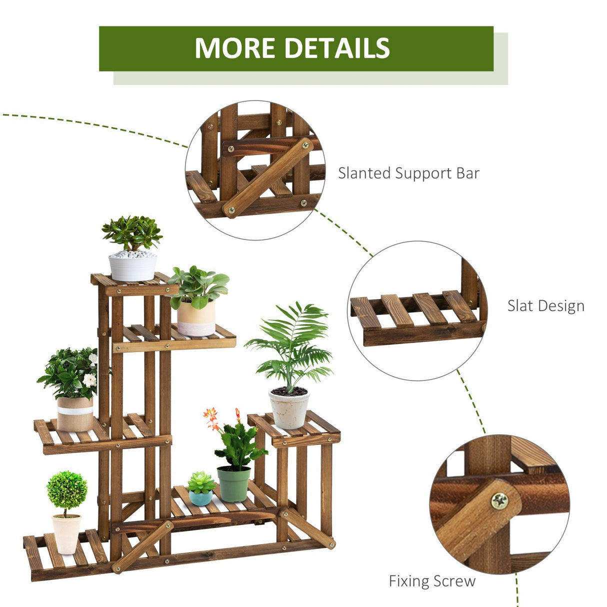 easycomfort easycomfort scaffale porta piante asimmetrico a 6 livelli per giardino e casa in legno 98x28x96.5cm