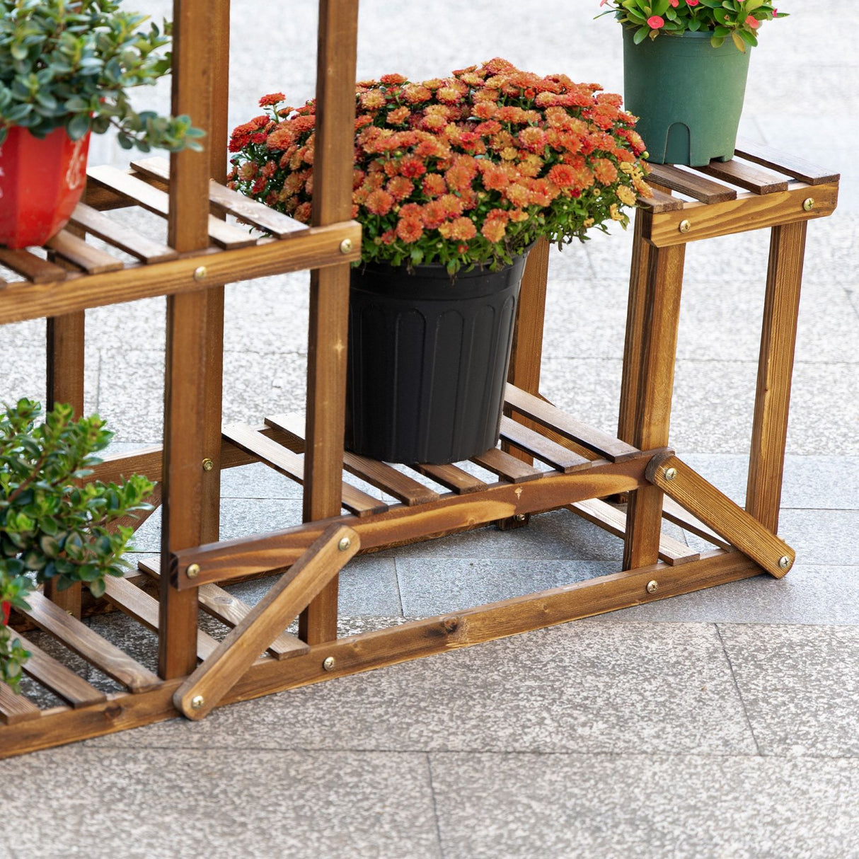easycomfort easycomfort scaffale porta piante asimmetrico a 6 livelli per giardino e casa in legno 98x28x96.5cm