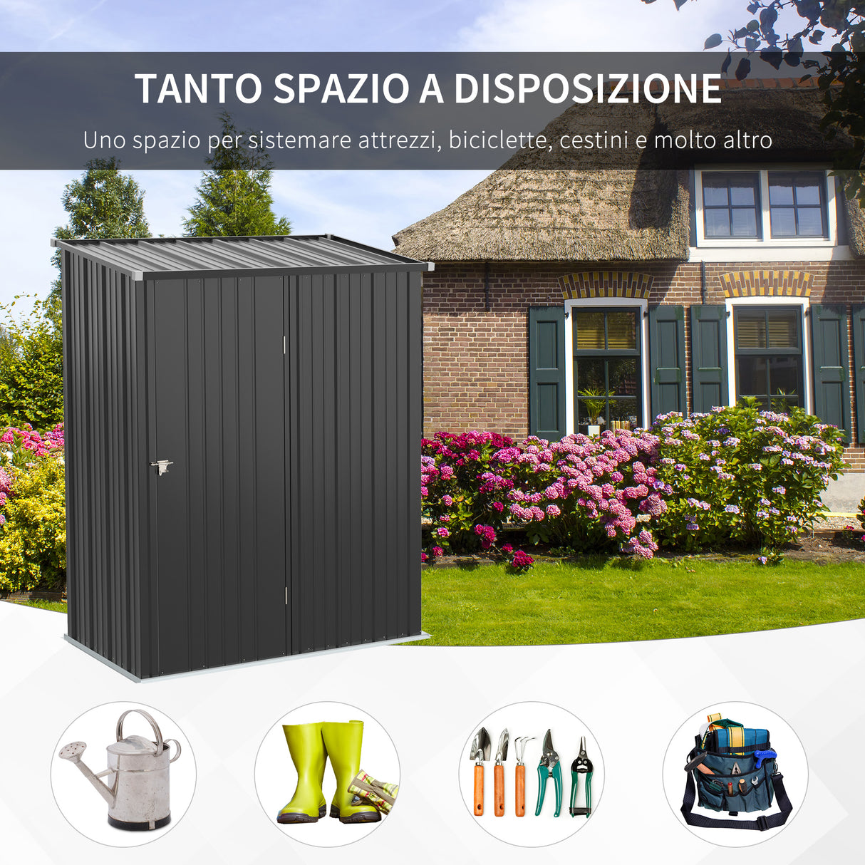 easycomfort easycomfort casetta da giardino porta utensili in lamiera acciaio con serratura 161 5x94 5x196cm nero
