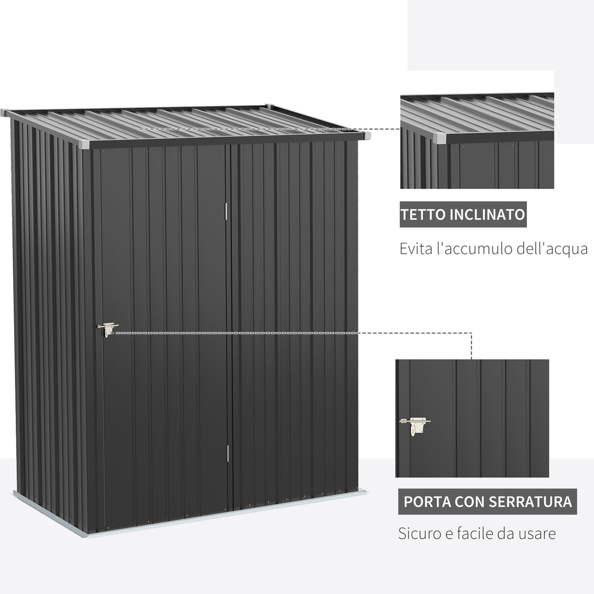 easycomfort easycomfort casetta da giardino porta utensili in lamiera acciaio con serratura 161 5x94 5x196cm nero