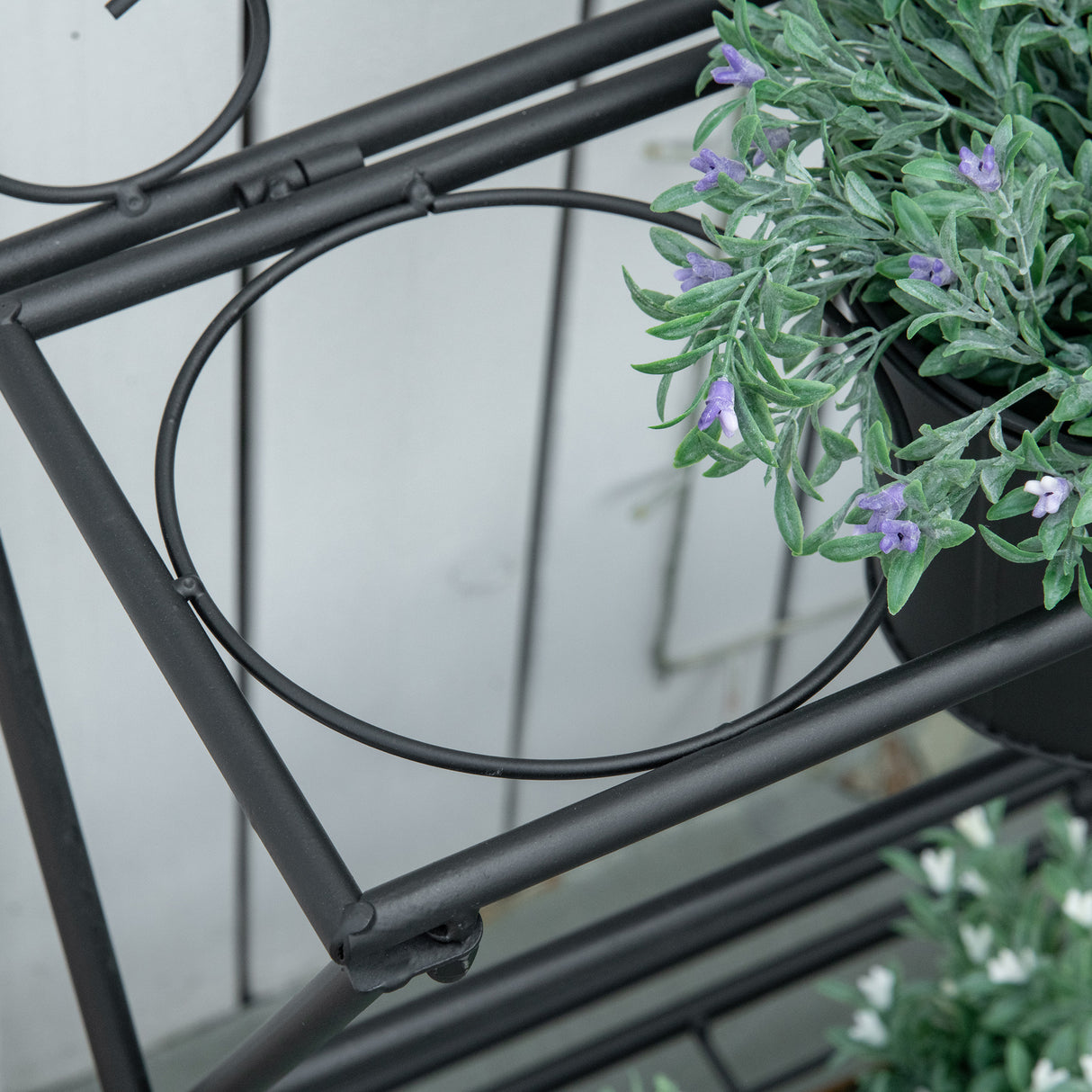 easycomfort easycomfort portapiante in metallo pieghevole con 3 vasi e ripiano inferiore per casa e giardino 47x37x78.5cm nero