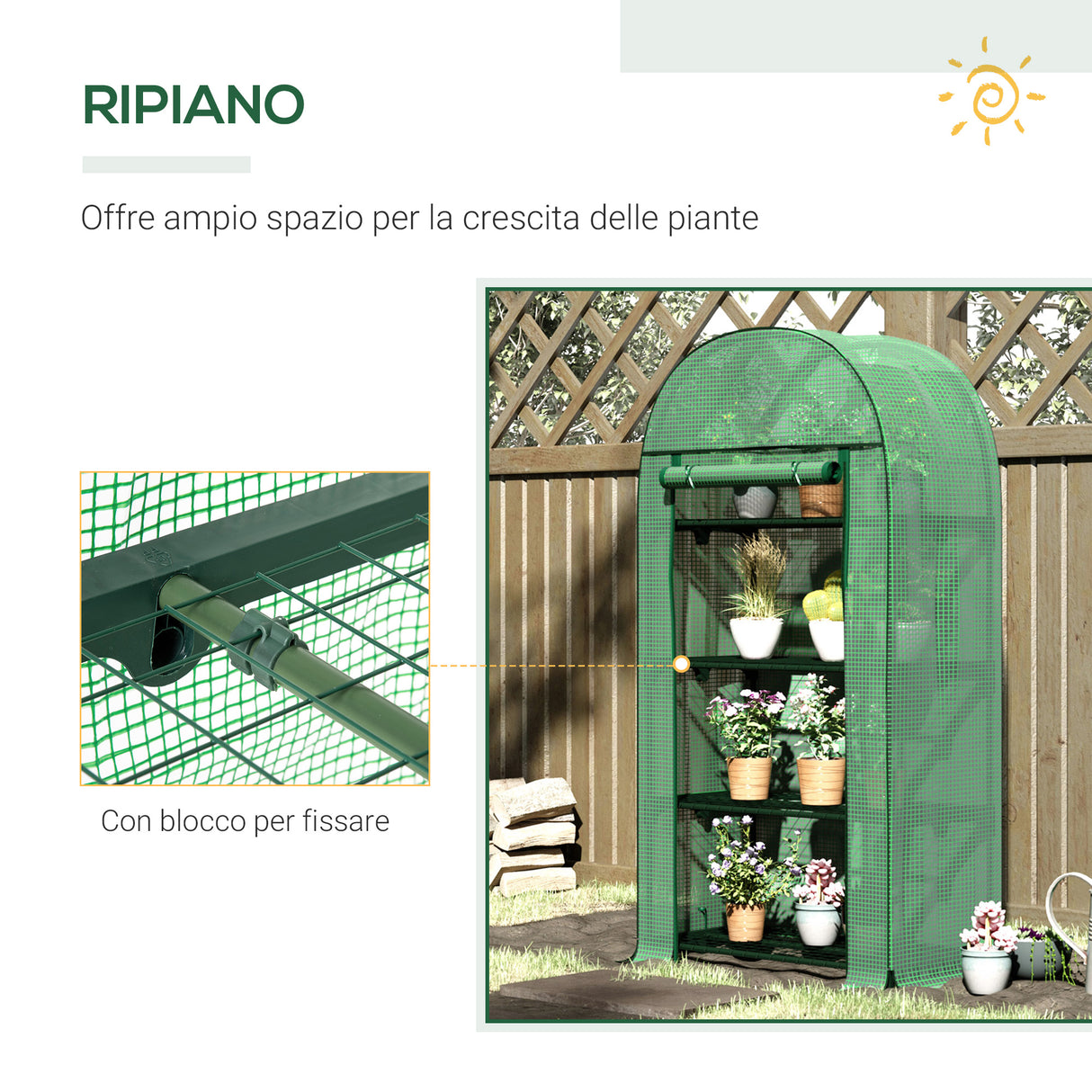 easycomfort easycomfort serra da giardino con ripiani in metallo copertura in pe e porta avvolgibile 80x49x160cm verde