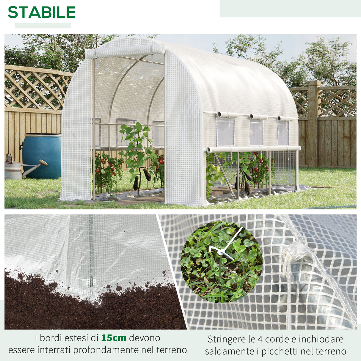 easycomfort easycomfort serra per orto 3x2x2m in acciaio e copertura pe porte con zip e finestre a rete bianca