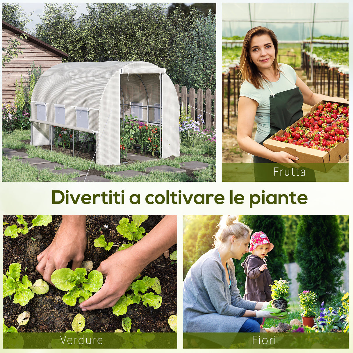 easycomfort easycomfort serra per orto 3x2x2m in acciaio e copertura pe porte con zip e finestre a rete bianca