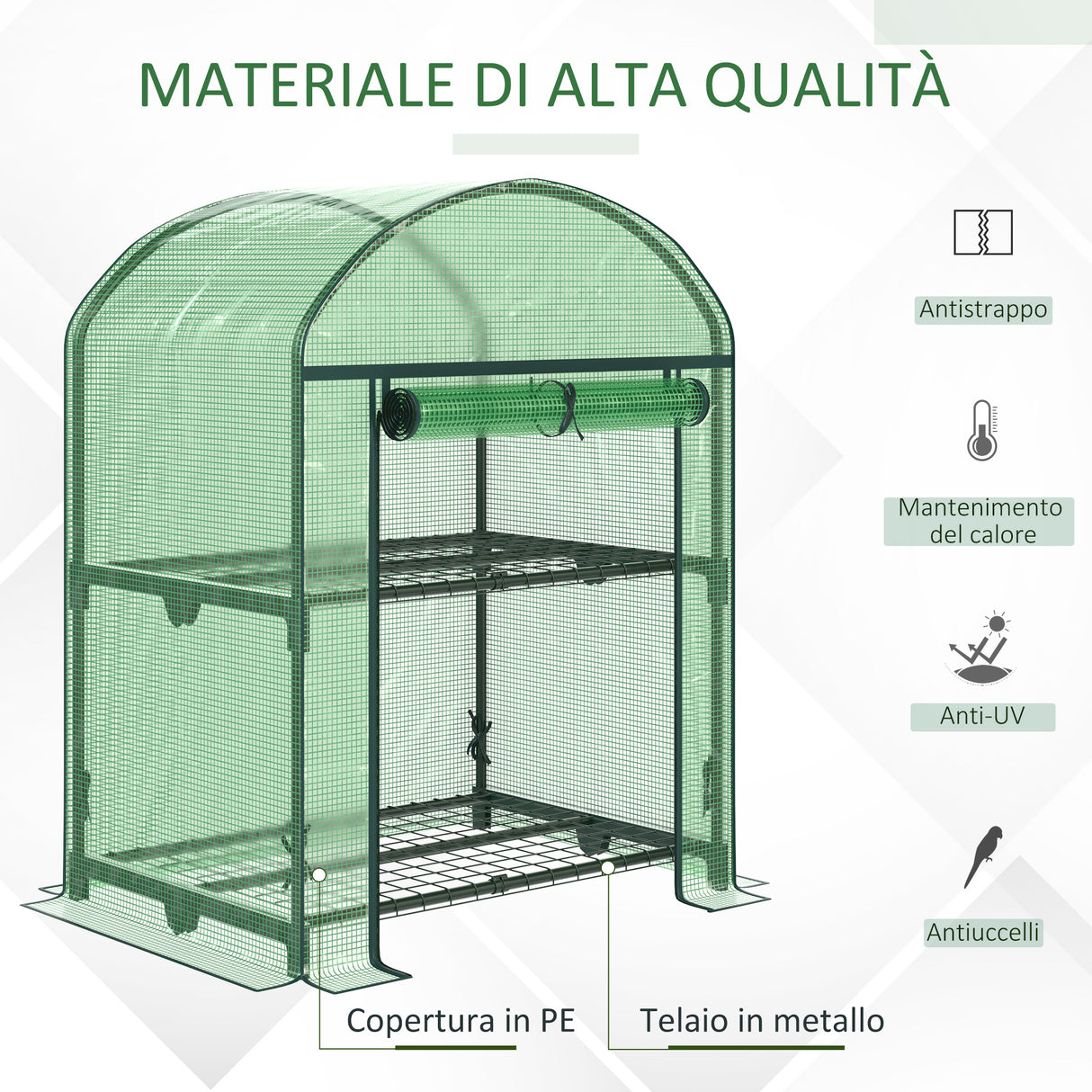 easycomfort easycomfort mini serra da giardino con 2 ripiani in metallo e copertura in pe 69x49x92cm verde