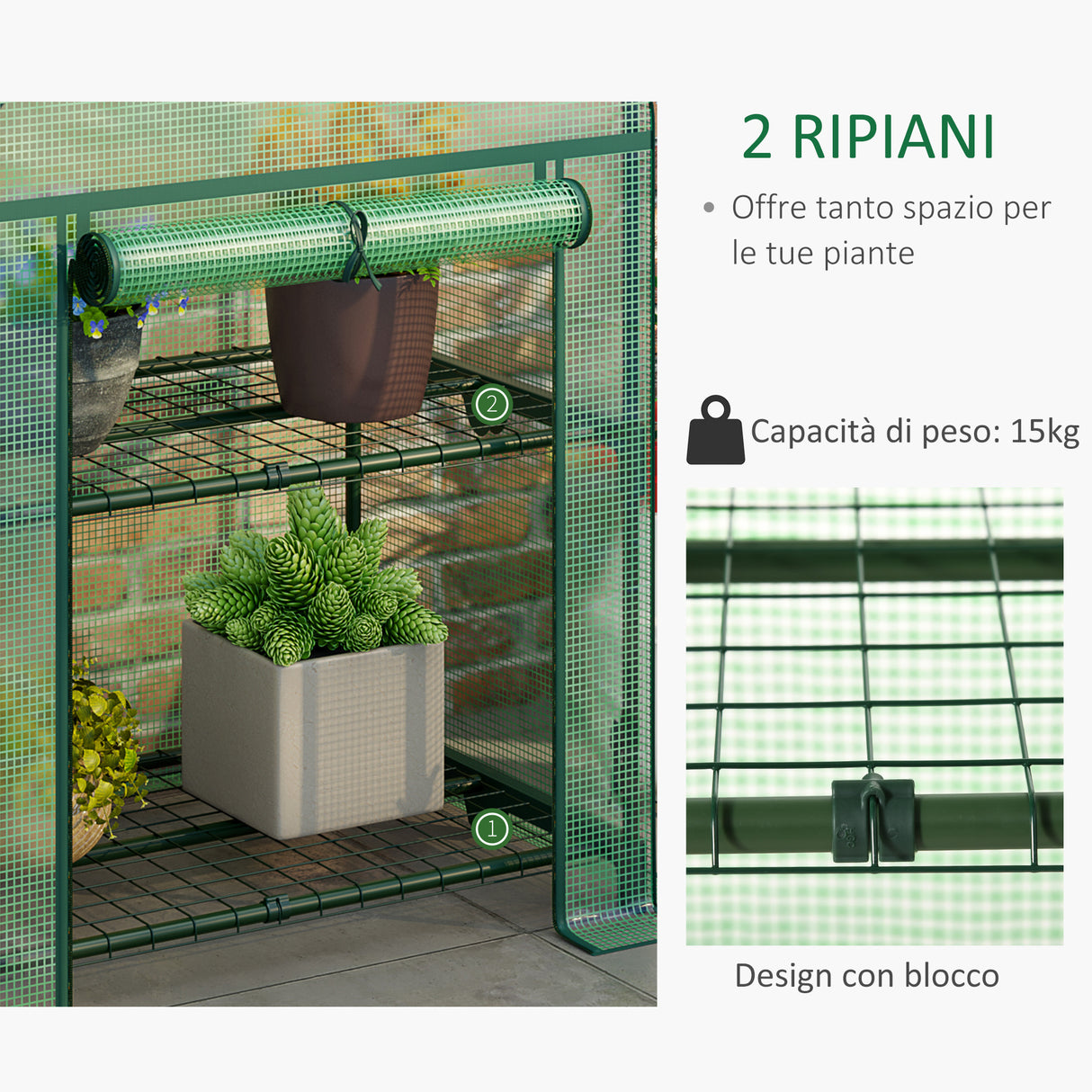 easycomfort easycomfort mini serra da giardino con 2 ripiani in metallo e copertura in pe 69x49x92cm verde