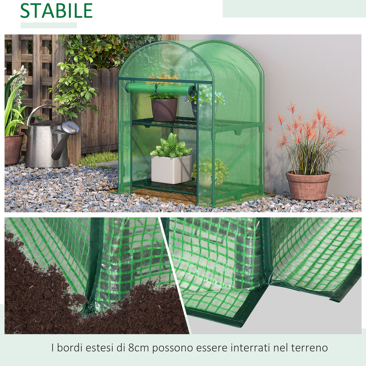 easycomfort easycomfort mini serra da giardino con 2 ripiani in metallo e copertura in pe 69x49x92cm verde