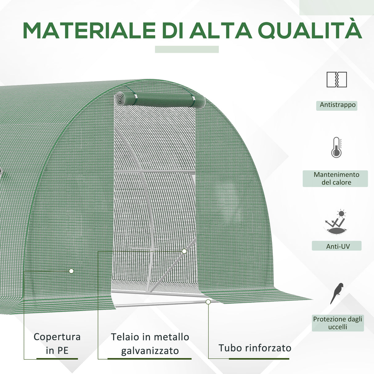 easycomfort easycomfort serra a tunnel da esterno con copertura in pe porta con cerniera e 6 finestre verde