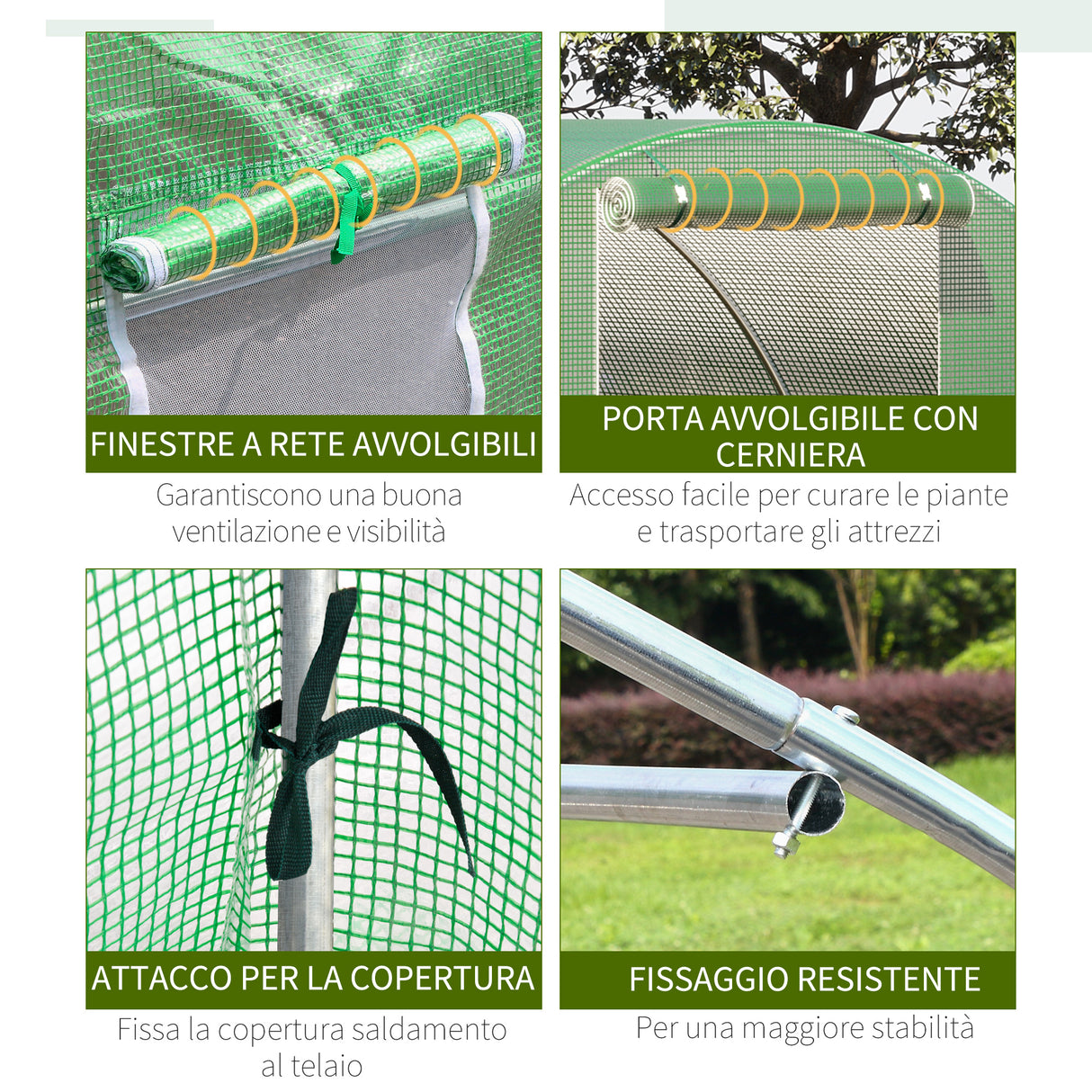 easycomfort easycomfort serra a tunnel da esterno con copertura in pe porta con cerniera e 6 finestre verde