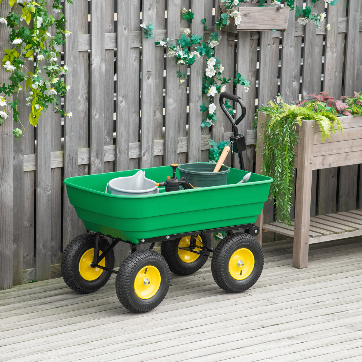 easycomfort easycomfort carrello da giardino 125l in acciaio e pp con vasca ribaltabile e maniglia 118x58x102 cm verde