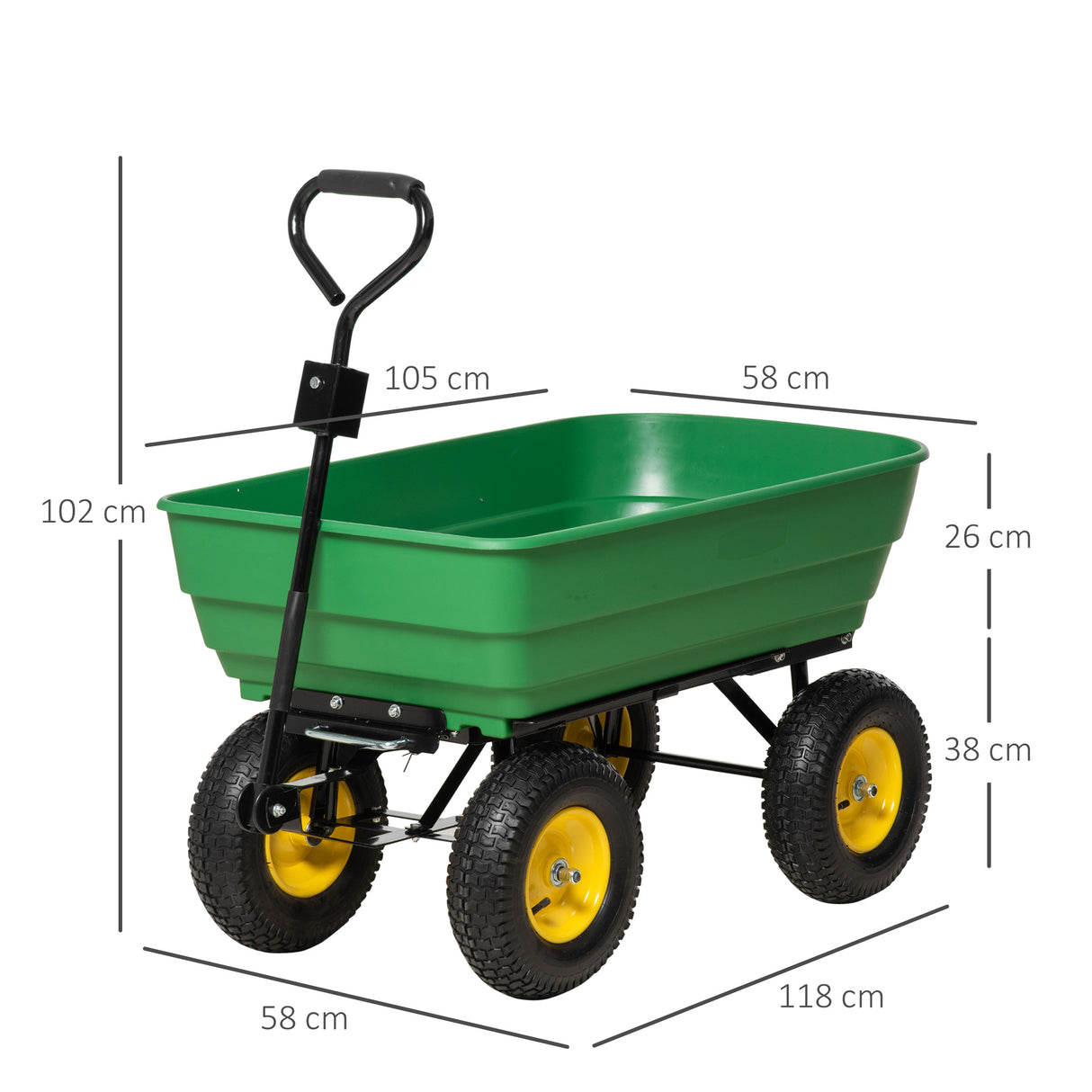 easycomfort easycomfort carrello da giardino 125l in acciaio e pp con vasca ribaltabile e maniglia 118x58x102 cm verde
